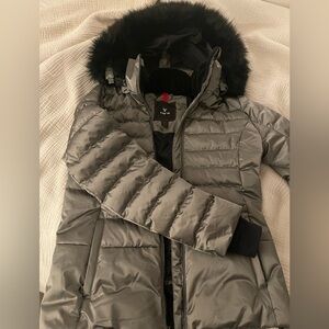 Fera Down Ski Jacket Metallic Gray Silver Black Fur Size 8